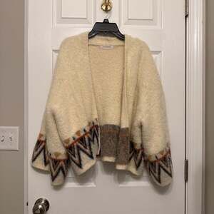 Anthropologie Maya Cropped Kimono Cardigan Aztec Southwest Fuzzy Sweater